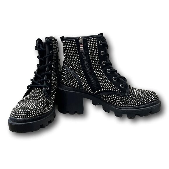 Madden Girl Shoes - Y2K Madden Girl Dymond Rhinestone Zip Up Platform Combat Boots W 5.5 /  Y 4